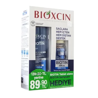 پک شامپو ضد ریزش مو بیوکسین Bioxcin حجم 300 میل و 60 عدد قرص تقویت کننده